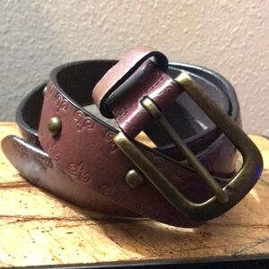 Lucky Brand Bronze Studs And Buckle Stamped Leather Belt